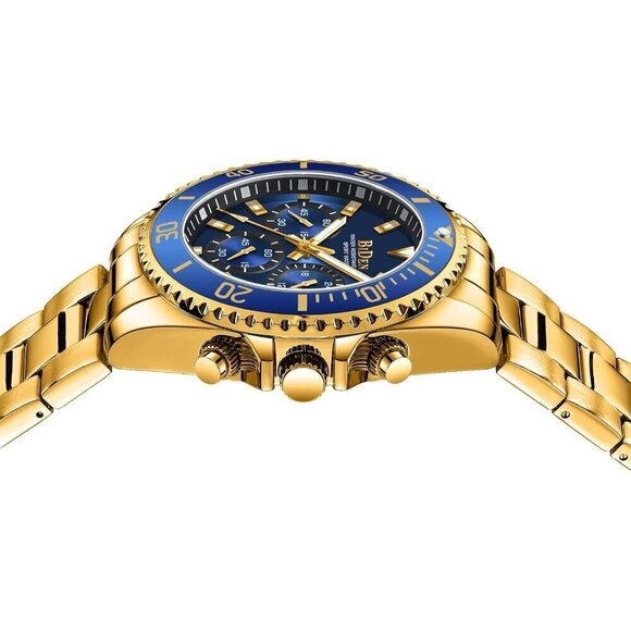 Men's Watches Chronograph Stainless Steel Blue Gold Wrist Watch Waterproof - Picture 5 of 9